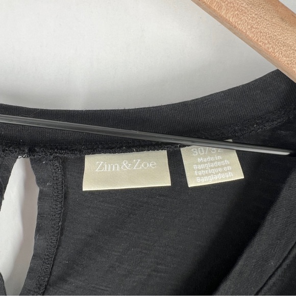 Zim & Zoe Black 100% Cotton V Neck Lounge Dress Pockets Keyhole‎ Lagenlook - Picture 4 of 15